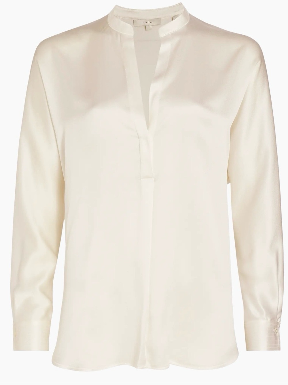 Vince Silk Long Sleeve Blouse Optic White XS Minimalist Luxe